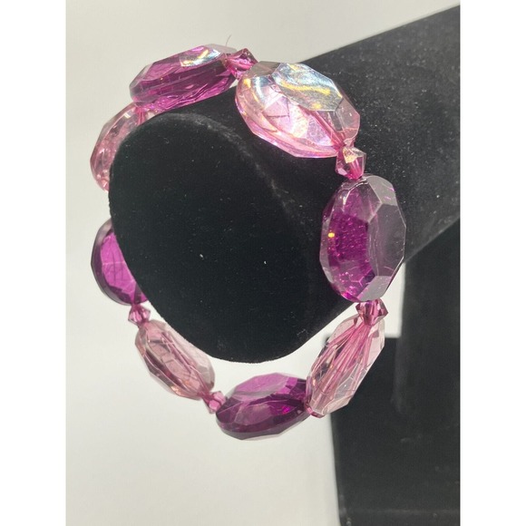 Large Purple & Lavender Glass Crystal Stretch 7 Inch Bracelet! - Picture 7 of 10